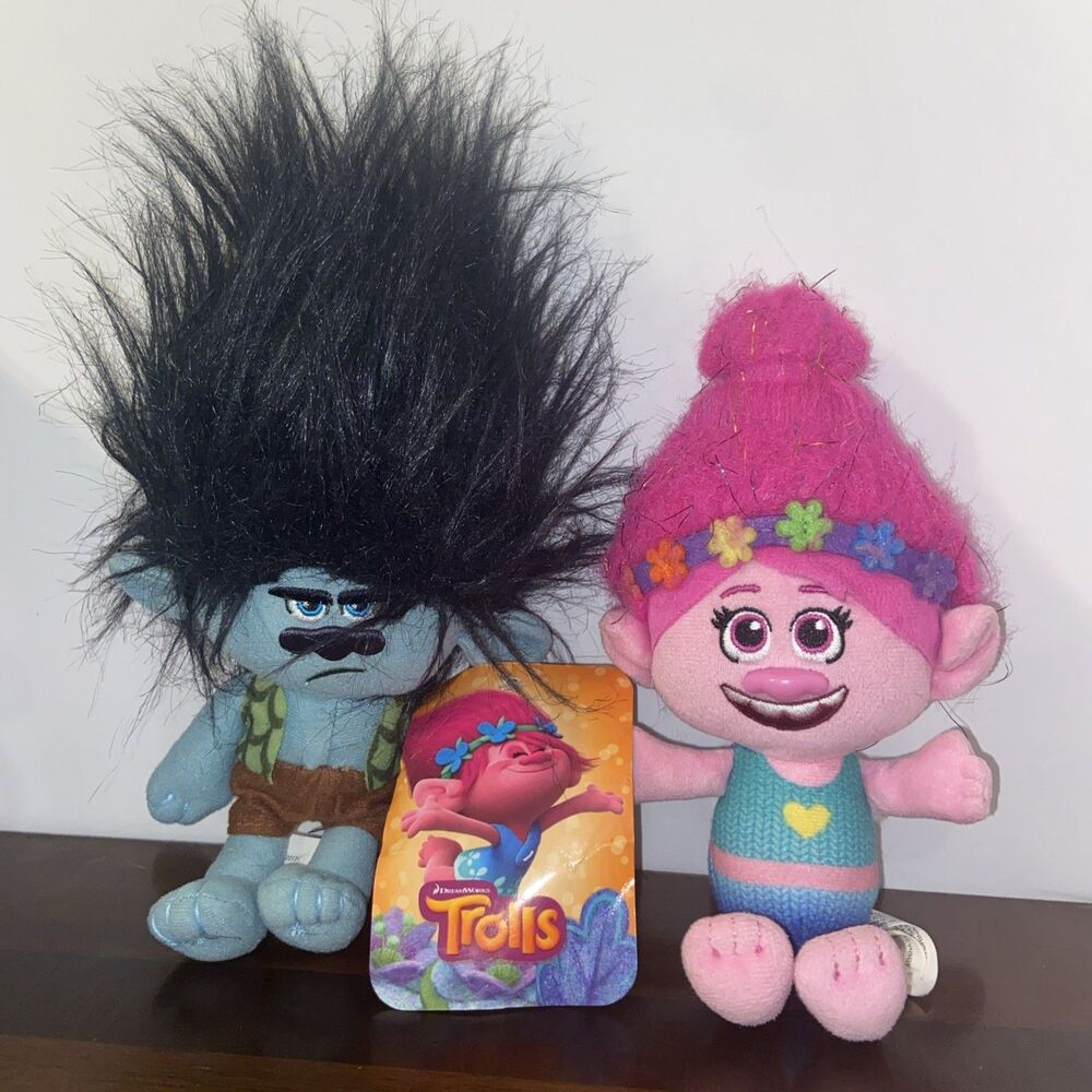 DreamWorks Trolls World Tour Plush Figures Poppy And Branch Set Blue Pink